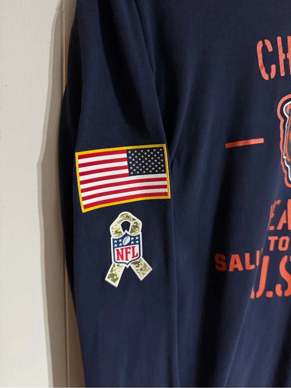 Nike Chicago Bears Long Sleeve Shirt Salute To Service Edition Navy Blue Veteran